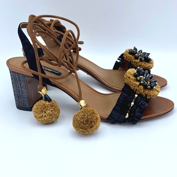 SOLD! NIB DOLCE & GABBANA Black Crystal Raffia Sandals - Picture 5 of 8